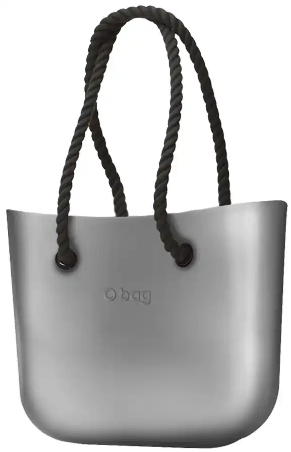 O bag kabelka Silver s čiernymi lanovými rúčkami | BIANO