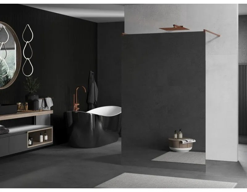 Mexen Kioto, sprchová zástena Walk-In 110 x 200 cm, 8mm sklo vzor zrkadlo, medený matný profil, 800-110-002-65-50