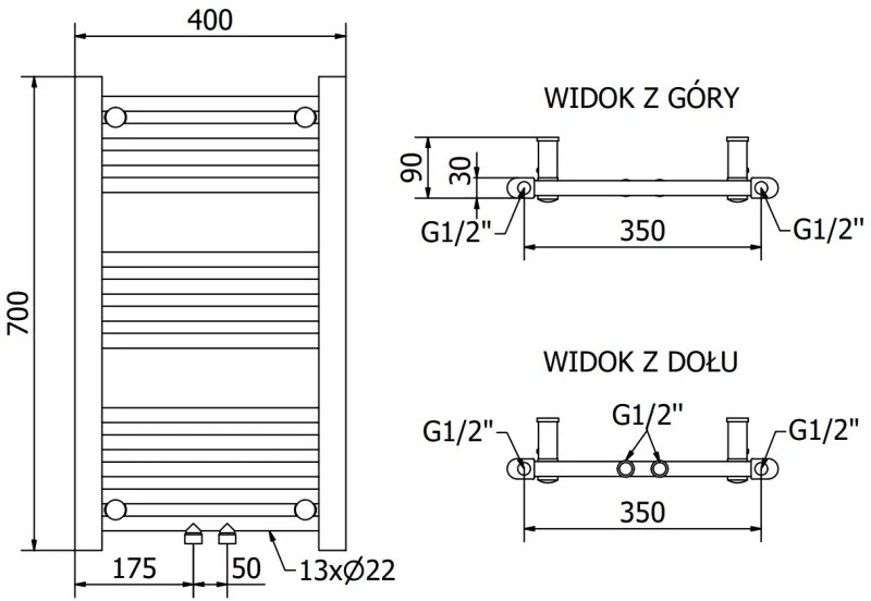 Mexen Mars, vykurovacie teleso 700 x 400 mm, 238 W, čierna, W110-0700-400-00-70