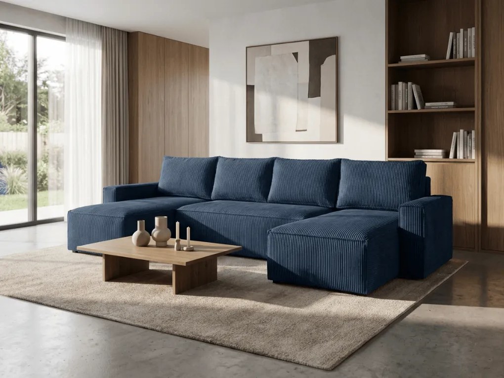 Tmavomodrá sedacia súprava do U SMART COSARO 295x140 cm