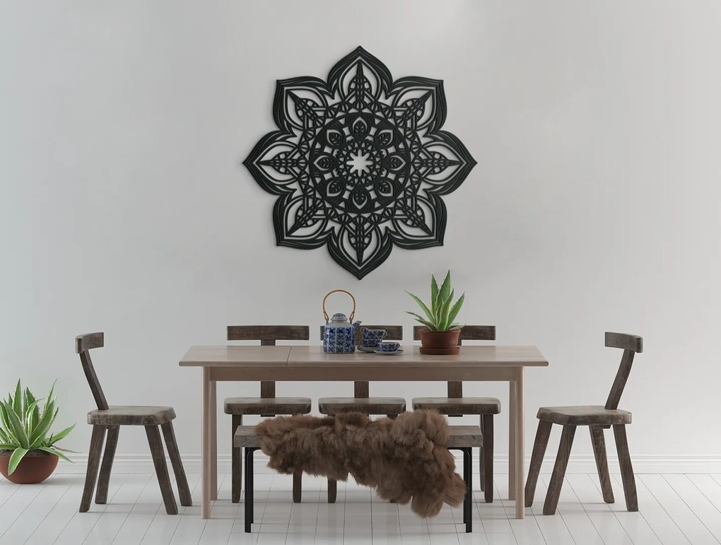 drevko Mandala z dreva na stenu Kvet Rozmer obrazu: 44,5 x 44,5 cm, Farba dekorácie: Čierna