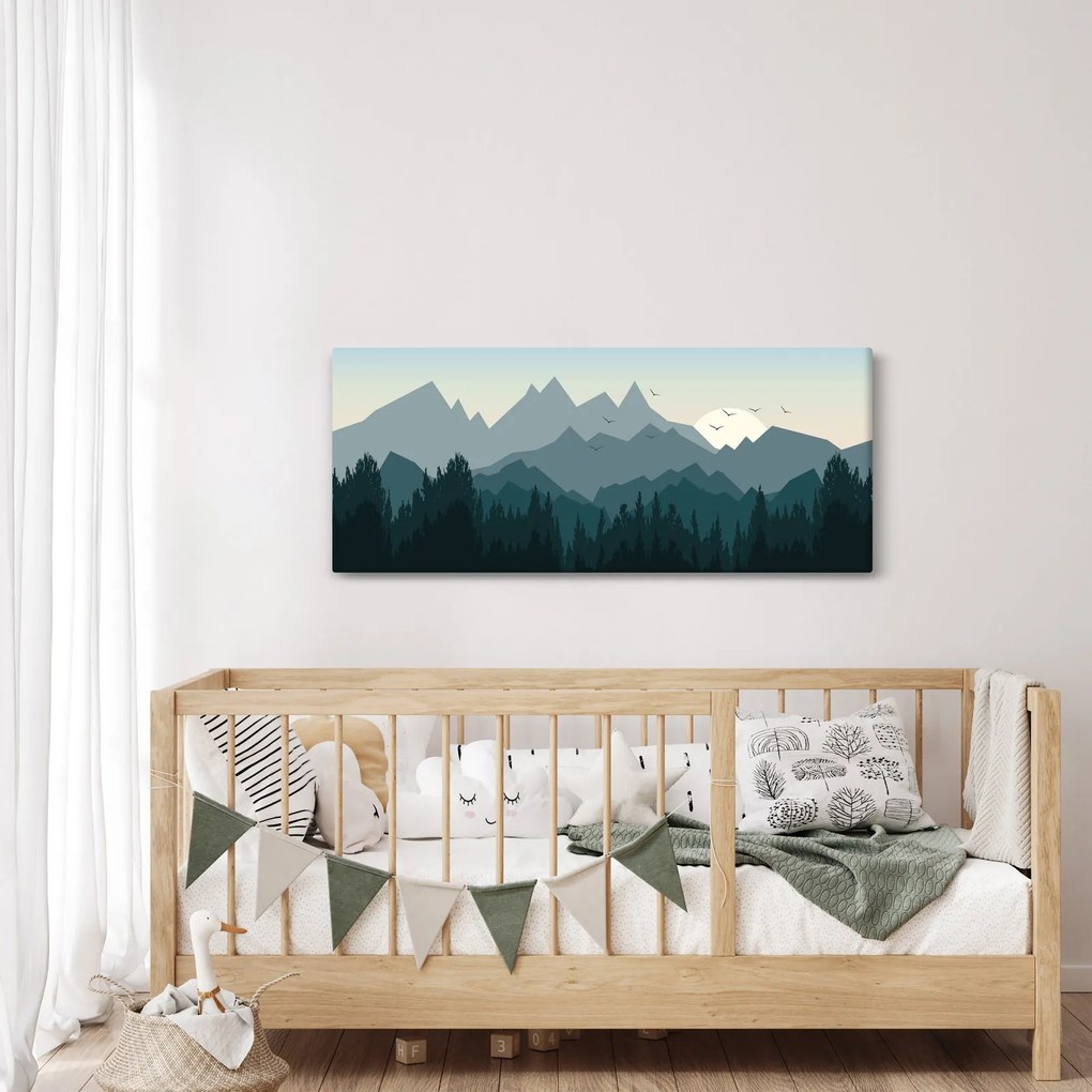 Obraz - Hory pohľadom grafika (120x50 cm)