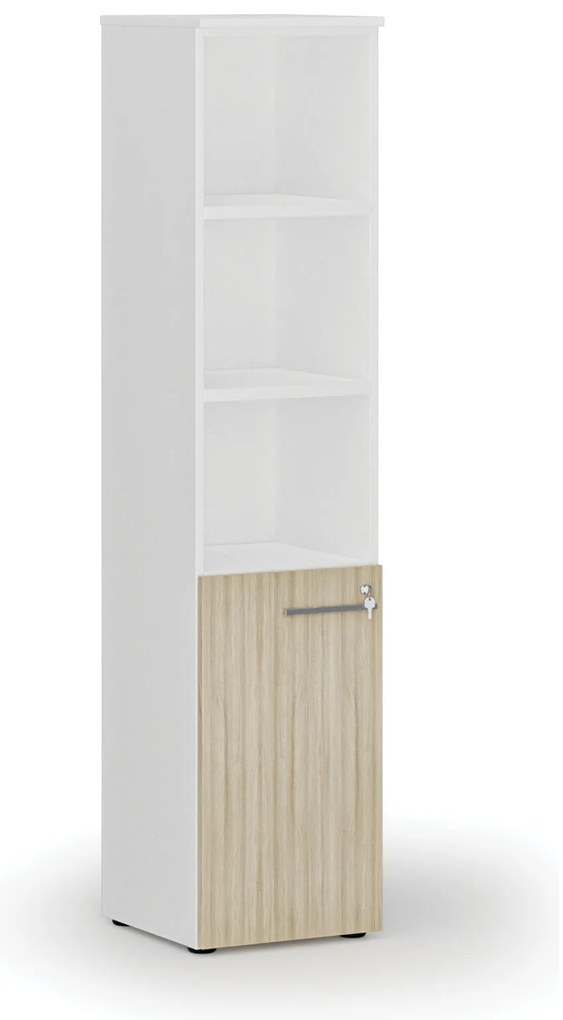 Kombinovaná kancelárska skriňa PRIMO WHITE, dvere na 2 poschodia, 400 x 420 x 1781 mm, biela/dub prírodná