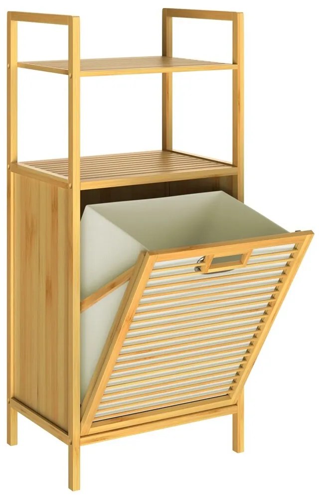 Bambusový regál s košom na bielizeň DORIS, 40x30x95cm, hnedá/krémová Casaria