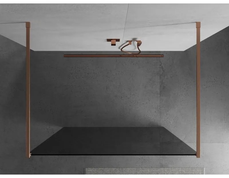 Mexen Kioto, sprchová zástena Walk-In 100 x 200 cm, 8mm šedé sklo, medený matný profil, 800-100-002-65-40