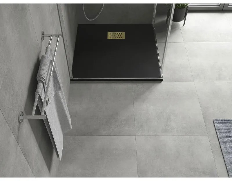 Mexen Hugo, štvorcová sprchová vanička SMC 80 x 80 cm, čierna, zlatá krytka, 42708080-G