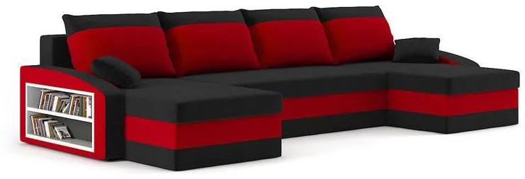 Rohová sedačka Savita (čierna + červená) (s poličkou a taburetkou) (L). Vlastná spoľahlivá doprava až k Vám domov. 1067014