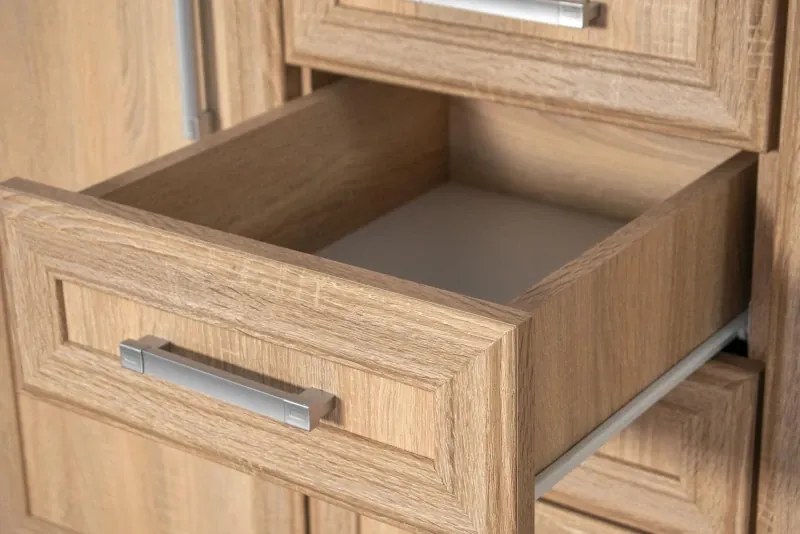 Kredenc II Ramiak 160 s osvetlením, sonoma (sklo hranaté , paula, doska sonoma)