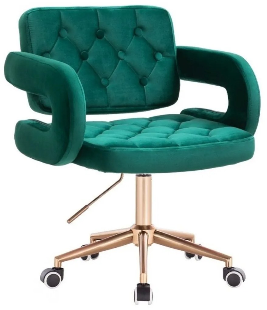 LuxuryForm DESIGN Stolička ADRIA VELUR na zlatej podstave s kolieskami - zelená