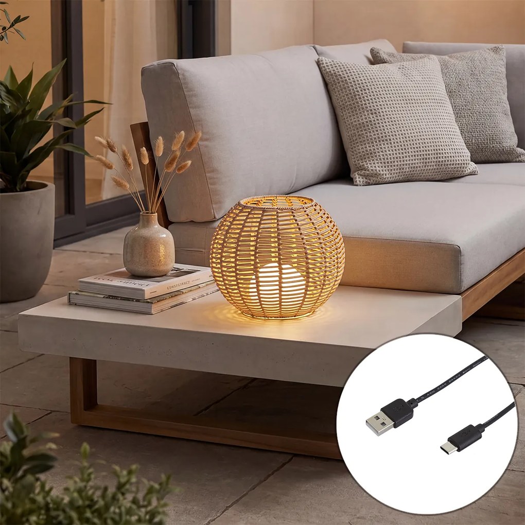 Vonkajšia stolná lampa béžová 30cm vrátane LED nabíjateľná s USB-C IP44 - Oli