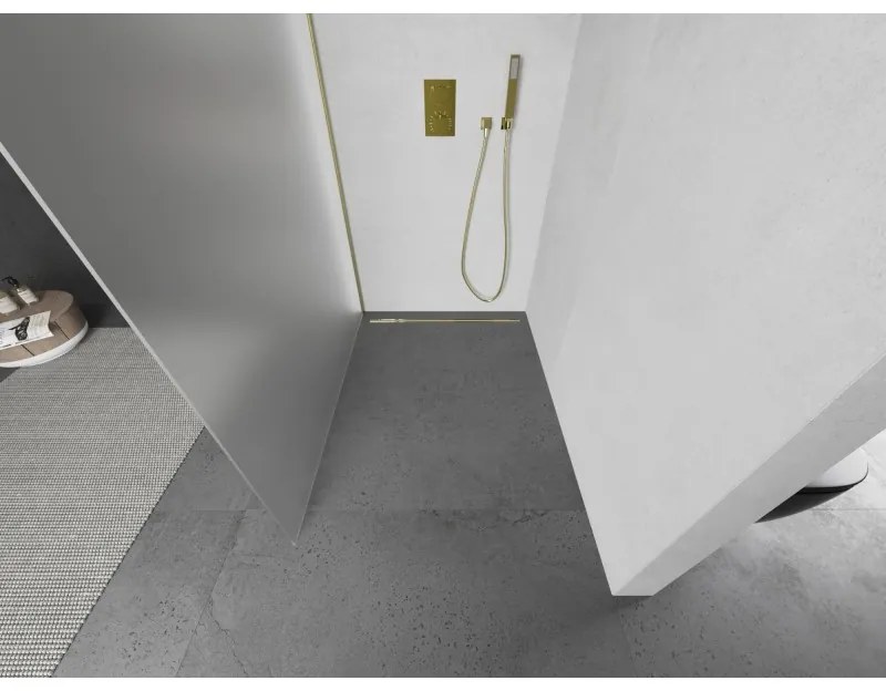 Mexen Kioto L, sprchová zástena Walk-In 80 x 200 cm, 8mm sklo námraza, zlatý matný profil, 800-080-103-55-30