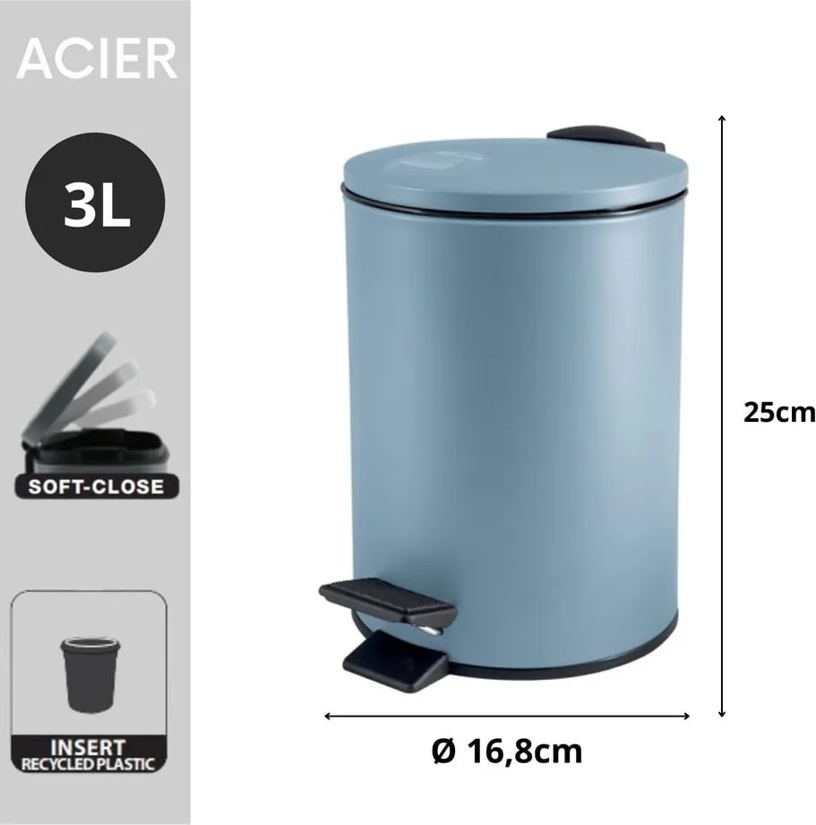 Svetlomodrý nášľapný oceľový odpadkový kôš 3 l Adelar – Spirella