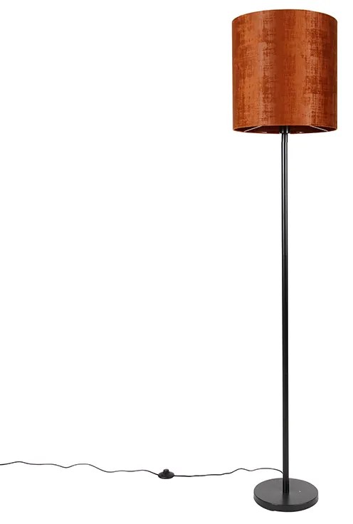 Stojaca lampa čierna s tienidlom z oranžového zamatu 40 cm - Simplo