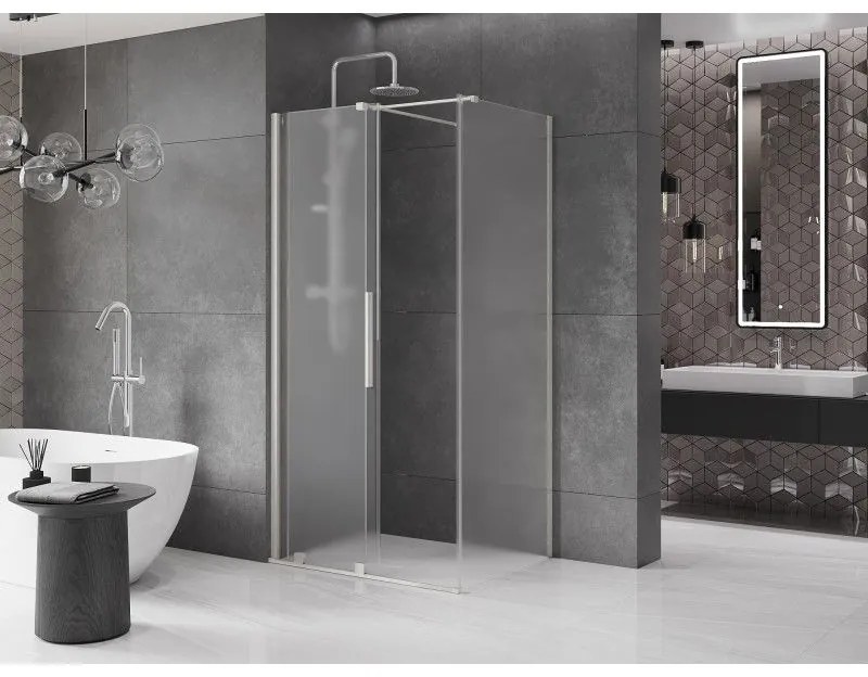 Mexen Velar, sprchový kút s posuvnými dverami 130 x 85 cm, 8mm sklo námraza, brúsená oceľ, 871-130-085-31-97