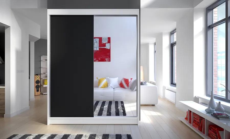 Biela skriňa Livin s čiernymi posuvnými dverami 150 cm