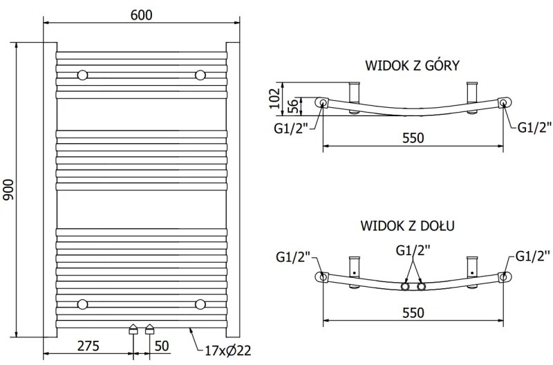 Mexen Ares, vykurovacie teleso 900 x 600 mm, 433 W, biela, W102-0900-600-00-20