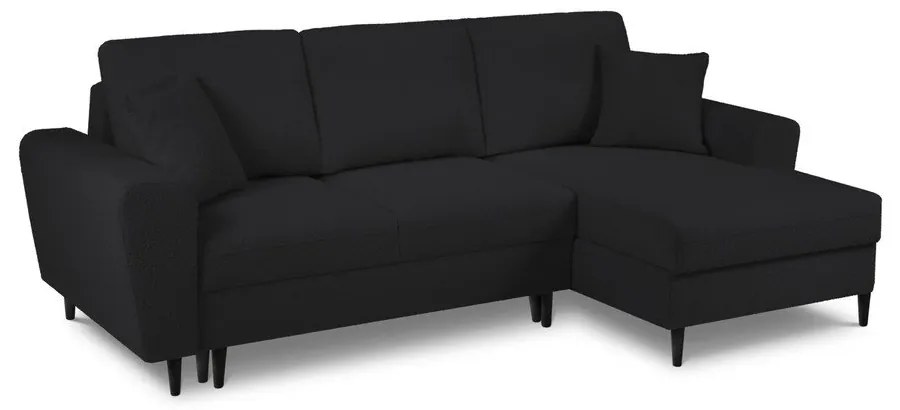 Čierna rozkladacia/s úložným priestorom rohová pohovka z textílie buklé (pravý roh/s leňoškou) Kyoto – Cosmopolitan Design