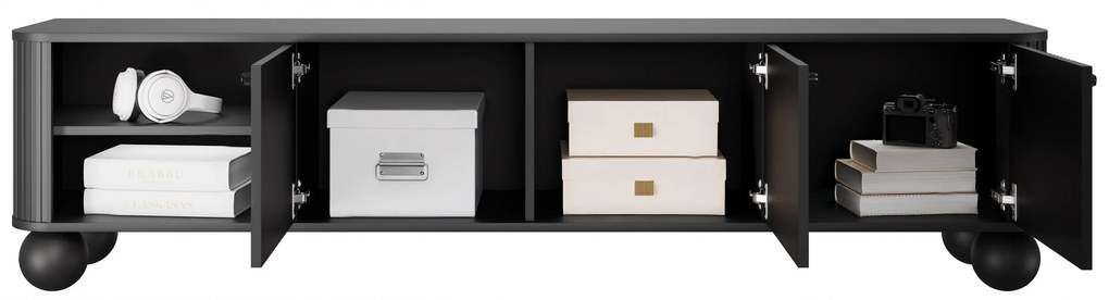 TV skrinka Vespera 3D 187 cm - čierna / guľaté nohy