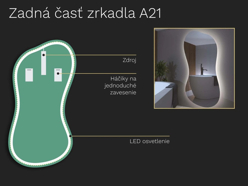 Organické LED zrkadlo s osvetlením A21 32x60