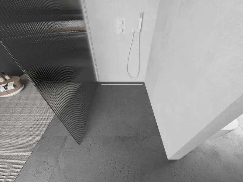 Mexen Kioto L, sprchová zástena Walk-In 70 x 200 cm, 8mm sklo s rebrovým vzorom, biely profil, 800-070-103-20-09