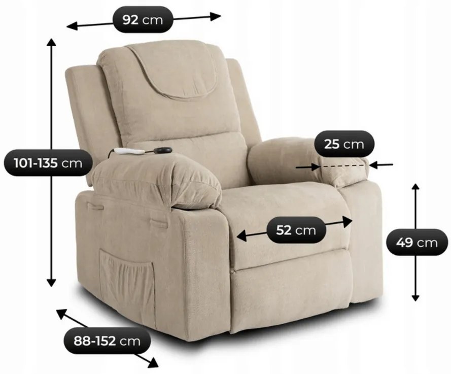 Masážne kreslo s funkciou vstávania MARCOS bežové