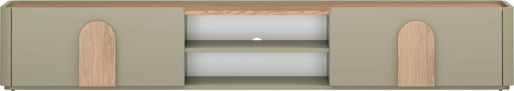 TV stolík Amilio 220 cm so zásuvkou - eukalyptus / dub baltic dune / úchytky dub prírodný