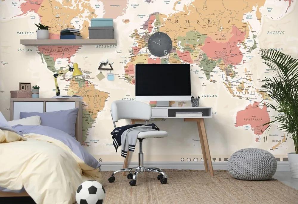 Samolepiaca tapeta podrobná mapa sveta - 150x100