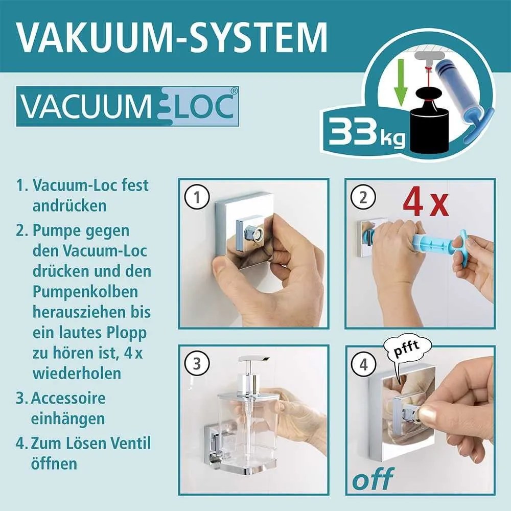 Samodržiaci držiak na toaletný papier Wenko Vacuum-Loc Quadrio, nosnosť až 33 kg