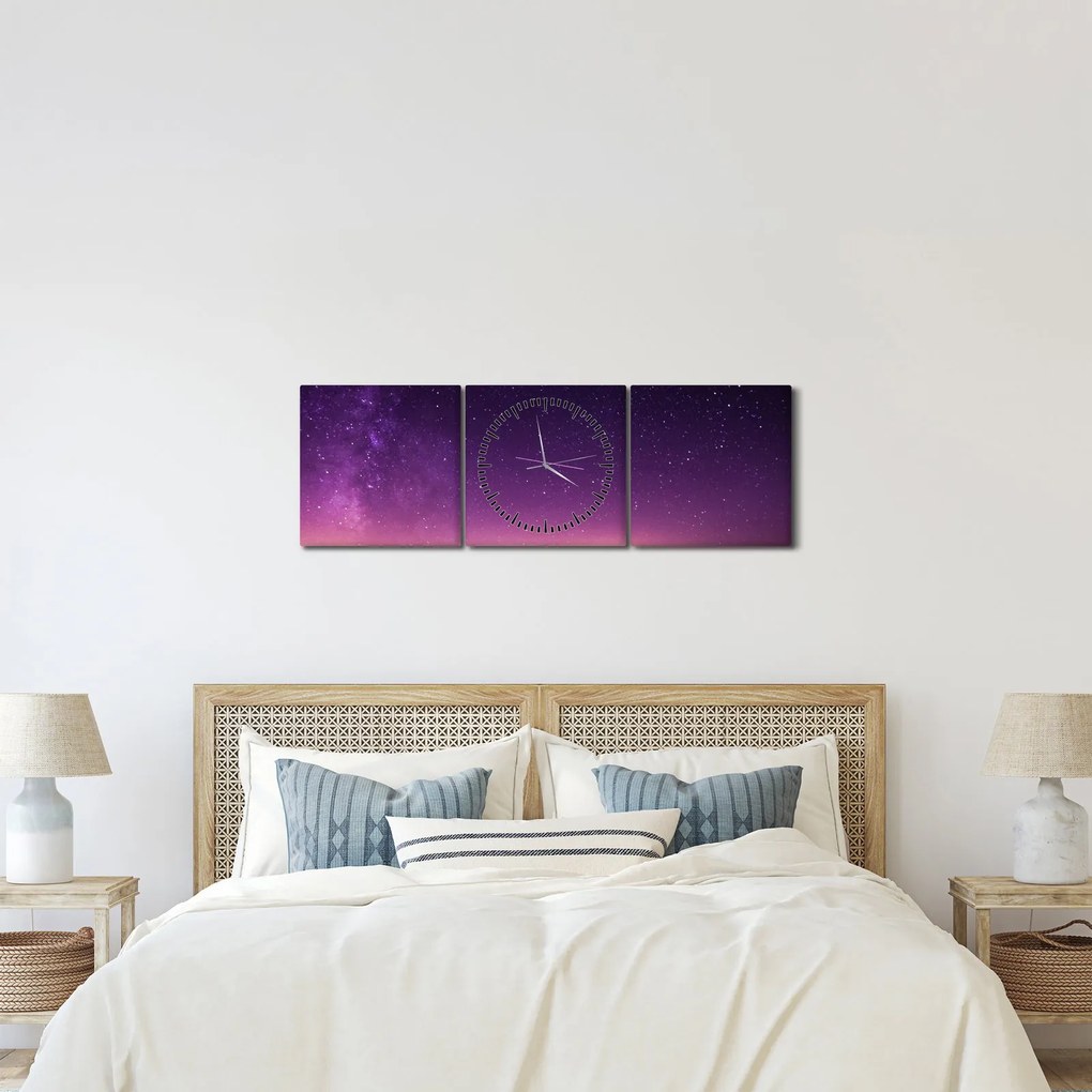 Obraz oblohy s padajúcou hviezdou (s hodinami) (90x30 cm)