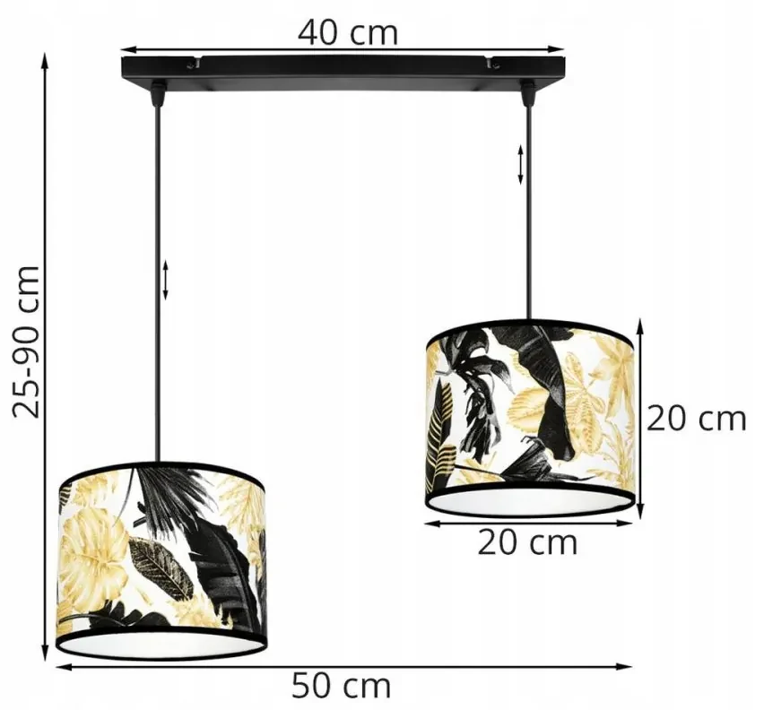 Závesné svietidlo Gold Flowers, 2x biele textilné tienidlo s kvetinovým vzorom, (výber z 2 farieb konštrukcie)