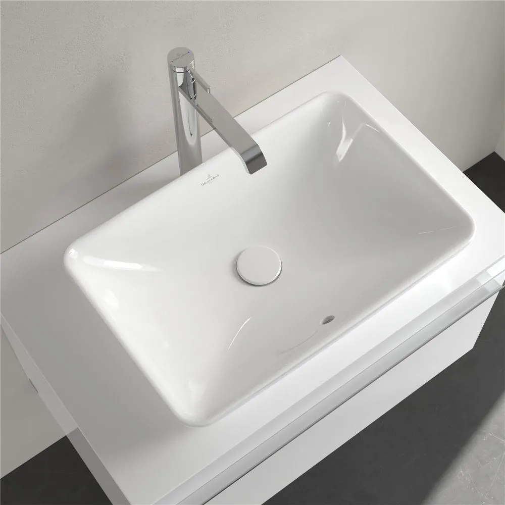 VILLEROY &amp; BOCH Venticello umývadlo na dosku (k čiastočnému zapusteniu), bez otvoru, s prepadom, 550 x 360 mm, biela alpská, s povrchom CeramicPlus, 411355R1