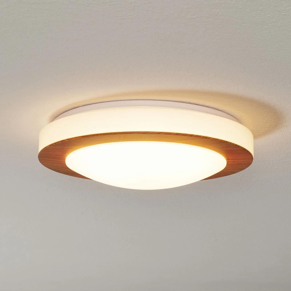 Okrúhle stropné LED svetlo Gordon s dreveným lakom