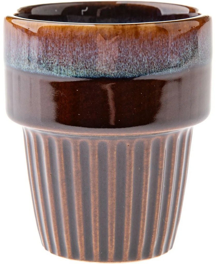 Súprava 4 keramických hrnčekov Rustik 100 ml, tmavohnedá