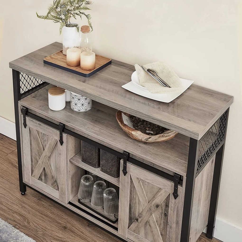 Skrinka s 2 posuvnými dverami, príborník, greige a čierna