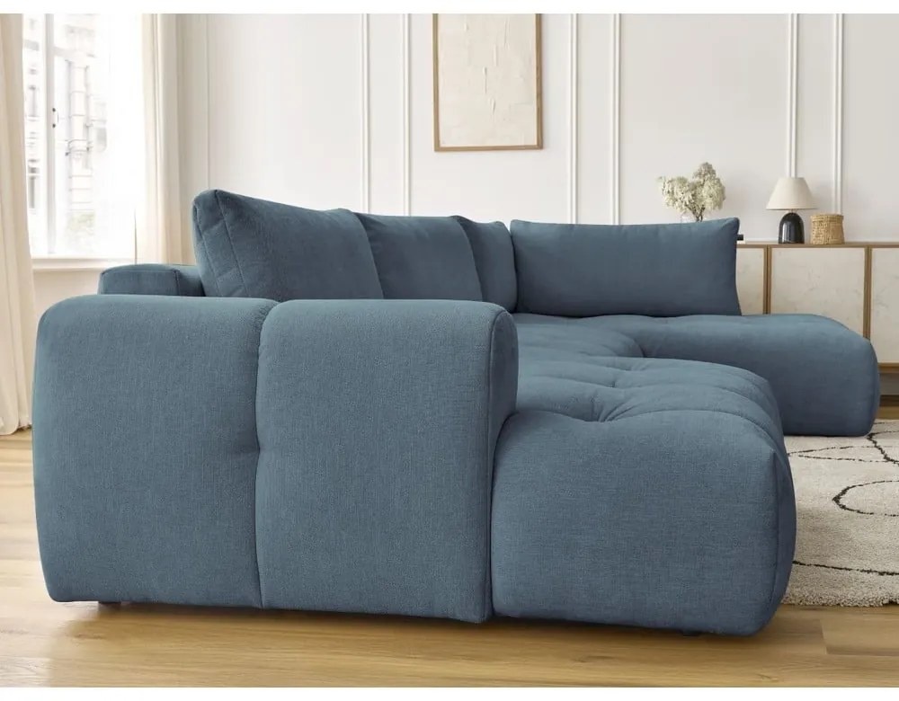 Modrá rozkladacia/s úložným priestorom rohová pohovka (pravý roh/do tvaru "U") Fuji – Bobochic Paris