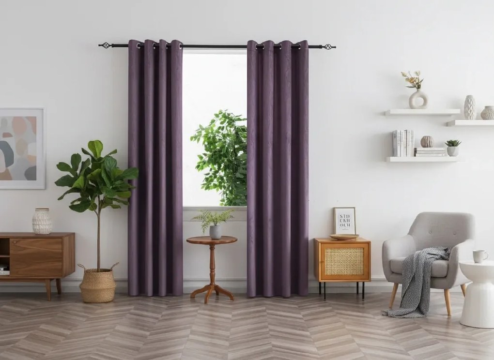 Zatemňovací záves DUNES VELVET 140x250 cm, fialový Zavesenie: Kovové krúžky