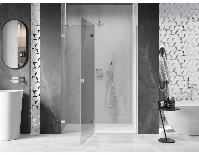 Mexen, Mexen Lunar ľavé výklopné sprchové dvere 135 cm, transparentné, chróm - 834-135-000-01-00-L