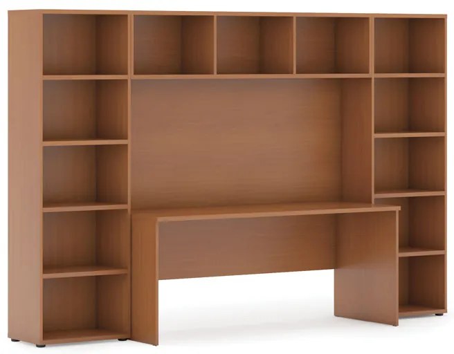 Zostavy knižníc INTEGRO so stolom, nižšie, 2950 x 700/400 x 1923 mm, čerešňa