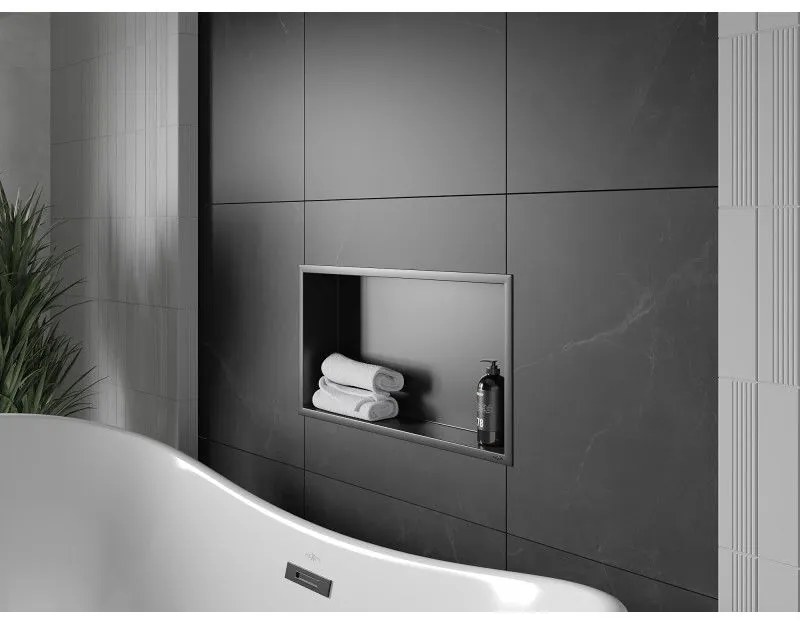 Mexen X-Wall-R, polička na zapustenie na obklad s golierom 60 x 30 cm, čierna matná, 1970603010