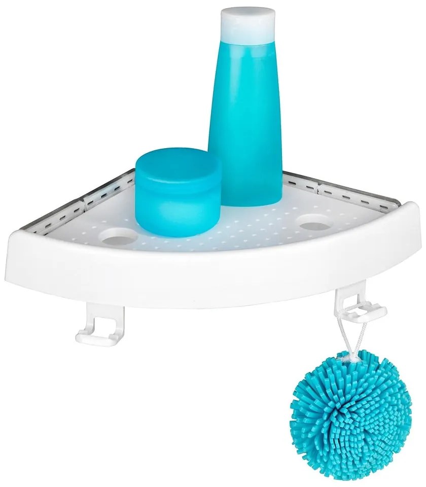 Biela rohová samodržiaca plastová kúpeľňová polička Quick-Fit - Allstar