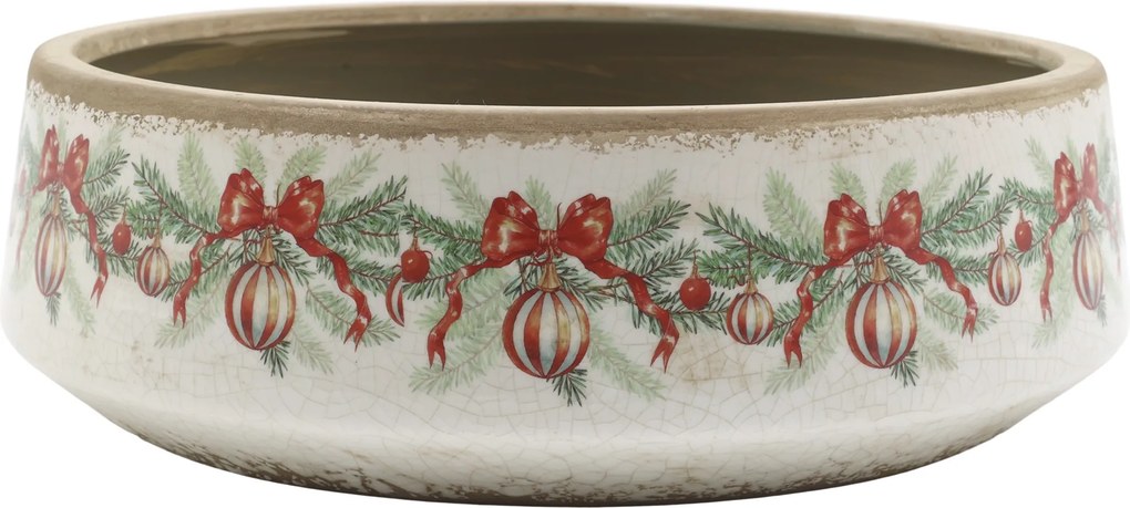 Béžová keramická misa s vianočnými ozdobami Holly Christmas – Ø30×10 cm