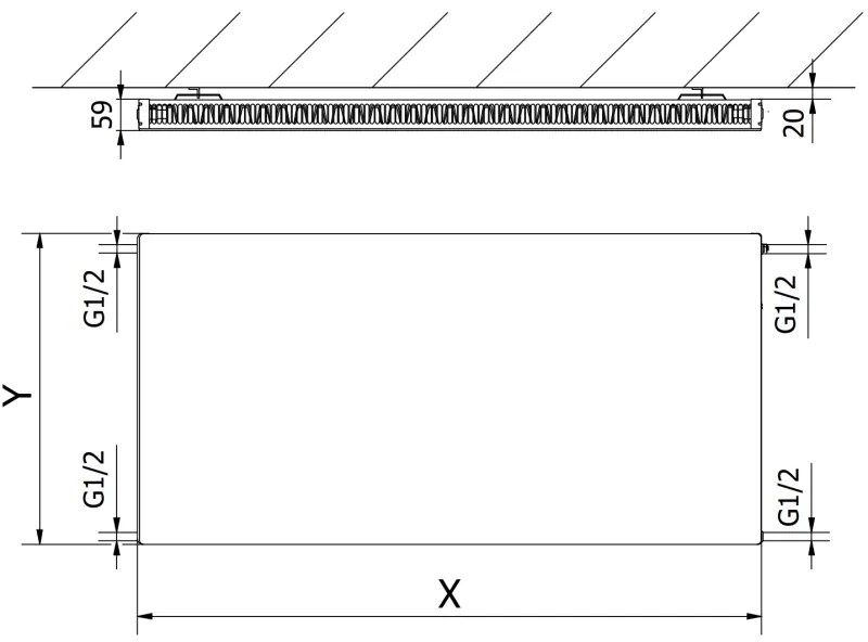 Mexen, Mexen Flat CF11 panelový radiátor 300 x 1500 mm, bočné pripojenie, 682 W, biely - W411F-030-150-00