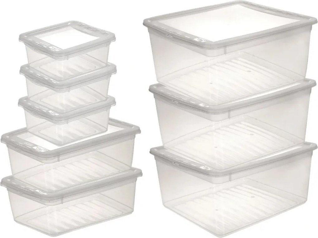 Keeeper Sada úložných boxov s vekom (má 2 funkcie) BEA Clearbox (3 x 1,7L, 2 x 5,5L, 3 x 18L)