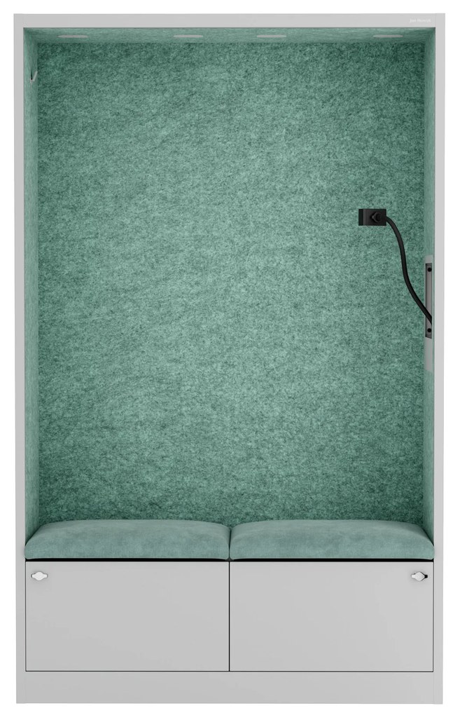 Kancelárska akustická kabína so sedadlom a portom USB-C, telo v sivý farbe / sedadlo v zelenej farbe, 1150 mm: SALLY MentalBox
