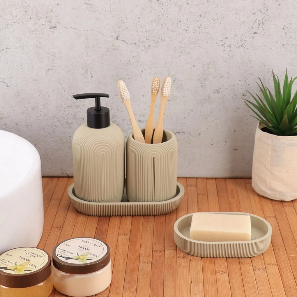 Sada kúpeľňových doplnkov Elya, béžová/s čiernymi prvkami