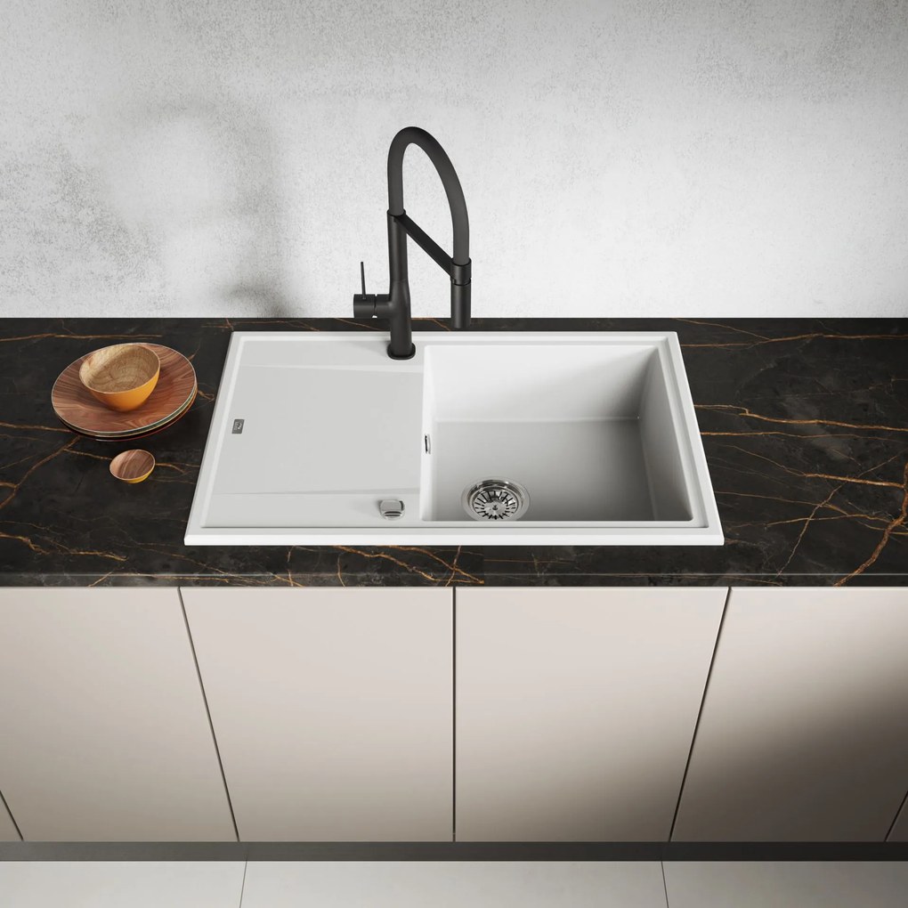 Laveo Megalo, 1-komorový granitový drez 780x500x185 mm, biela, LAV-SBE_611T