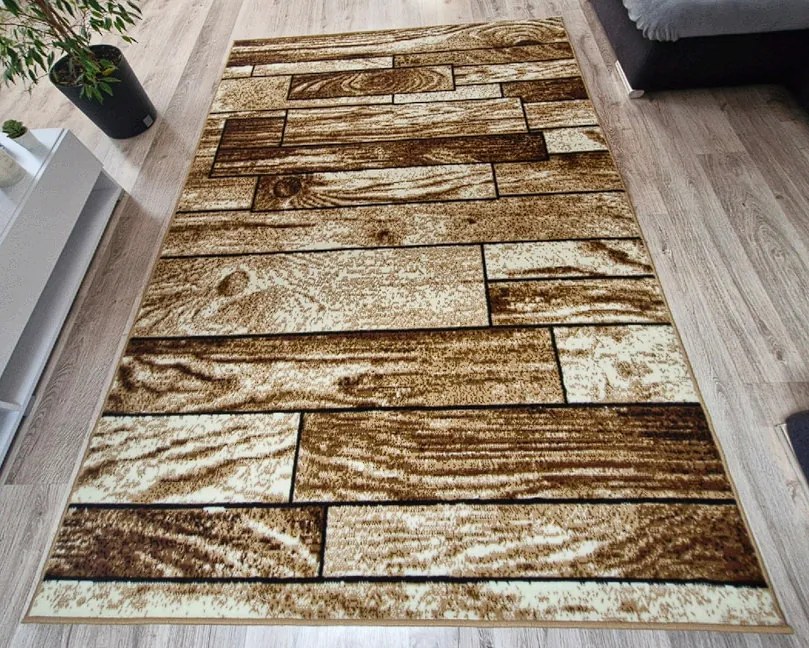 HU Hnedý klasický koberec Shiraz Bcf so vzorom dreva Rozmer: 250x350 cm