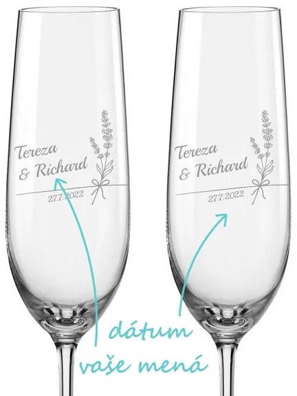 Svadobné poháre na sekt Levanduľa, 2 ks