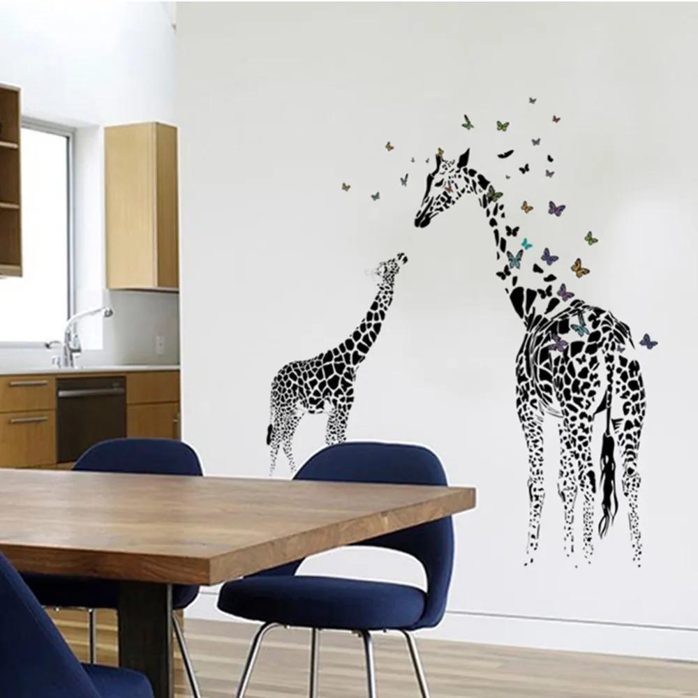 Veselá Stena Samolepka na stenu na stenu Malá a veľká žirafa s motýlikmi