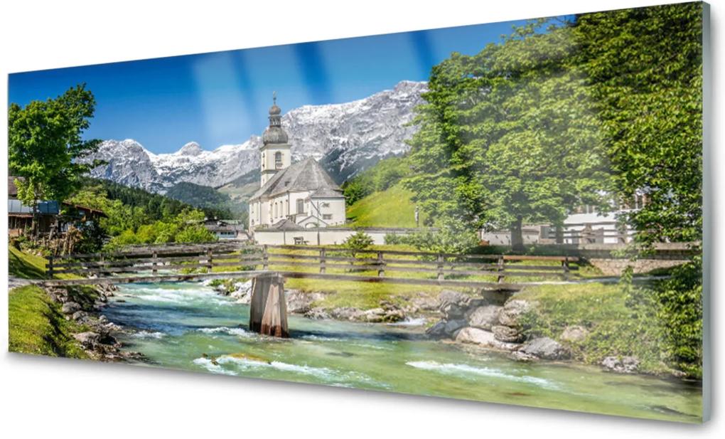 Akrylové obraz Kostel most jezero příroda